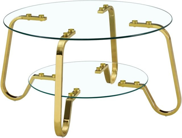 okwish Couchtisch mit Glasplatte und Metallrahmen in Goldfarben, quadratisch, B/T/H: 80 x 80 x 45 cm - Bild 1