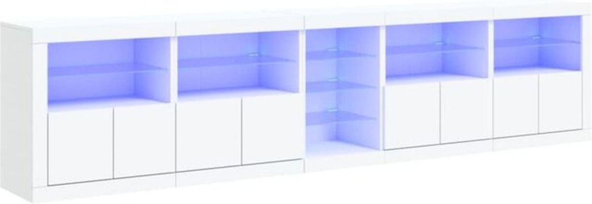 Modernes Sideboard mit LED-Leuchten von VidaXL in Weiß aus Holzwerkstoff und Glas, B/T/H: 283 x 37 x 67 cm - Bild 1