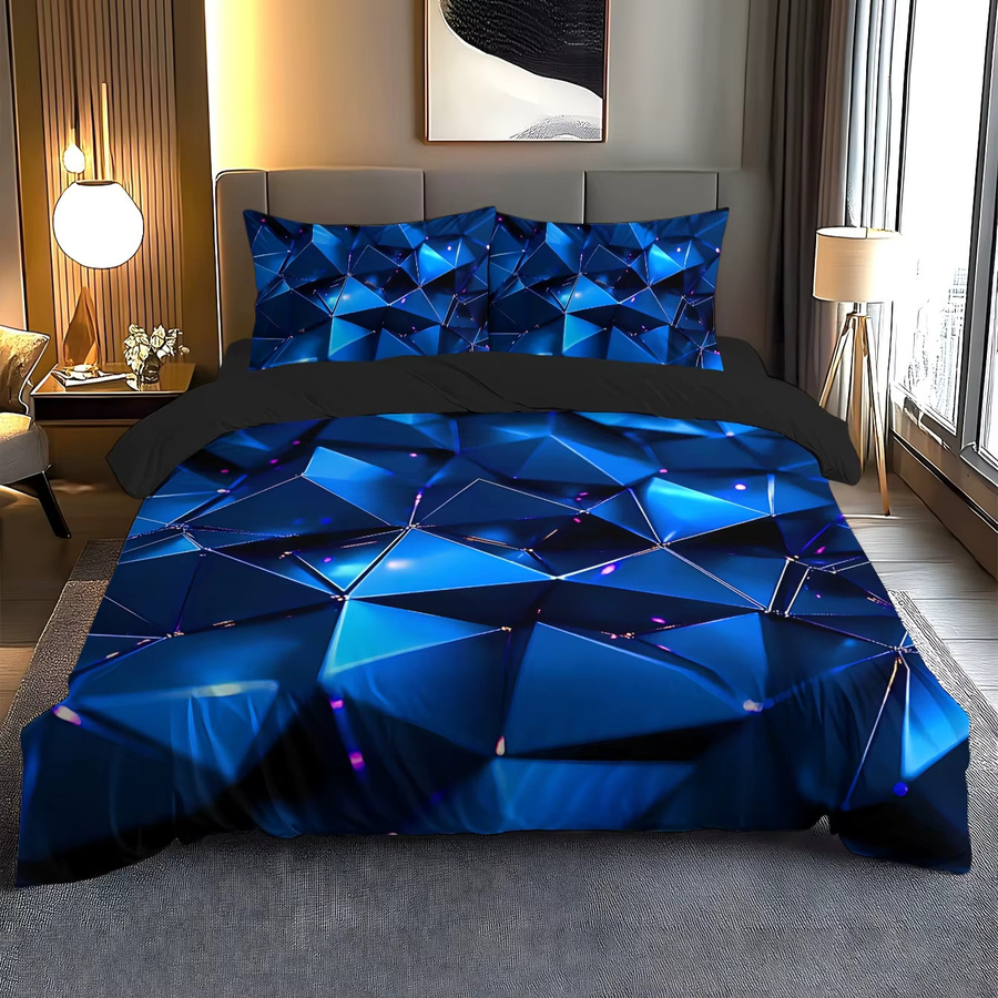 YHXSLY Bettwäsche-Set mit geometrischem Muster in Blau, atmungsaktive Ganzjahresbettwäsche mit Kissenbezügen, B/H: 135 x 200 cm - Bild 2