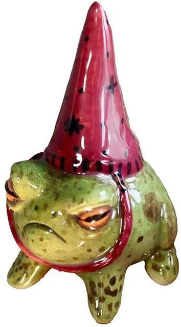 Handbemalte Froschstatue mit Hexenhut aus Harz in Grün als dekorative Kunstskulptur für deinen Garten und Außenbereich - Bild 1