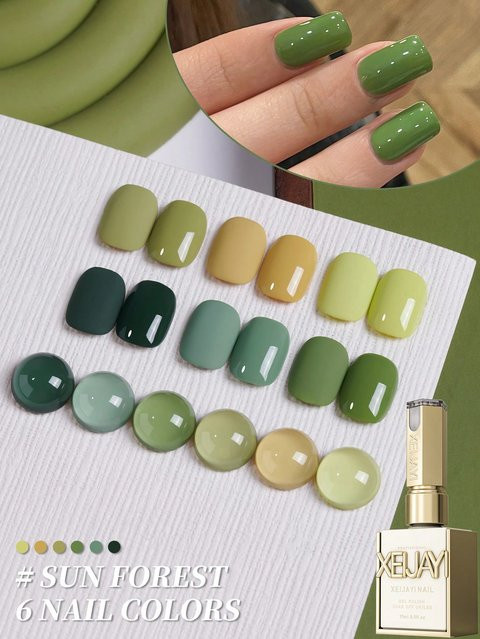 XEIJAYI Gel-Nagellack-Set, 6-farbig grün, glänzend, 6 x 15 ml - Bild 1