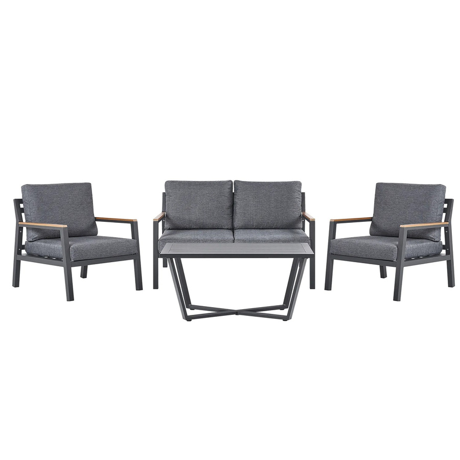 Beliani Sitzgruppe DELIA in Dunkelgrau mit Zweisitzer, Sesseln und Couchtisch aus pulverbeschichtetem Aluminium und UV-beständigem Polyester, B/T/H: 79 x 128 x 70 cm - Bild 2