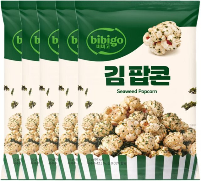 bibigo Seetang Popcorn Knusprig Herzhaft 5 x 80 g - Bild 1