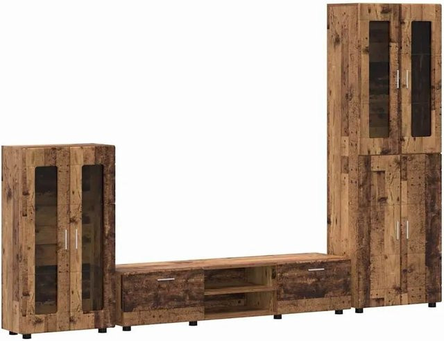 vidaXL TV-Schrankset aus Holzwerkstoff in Altholz-Optik mit Schubladen und Regal, Braun, Modern, Matt - Bild 1