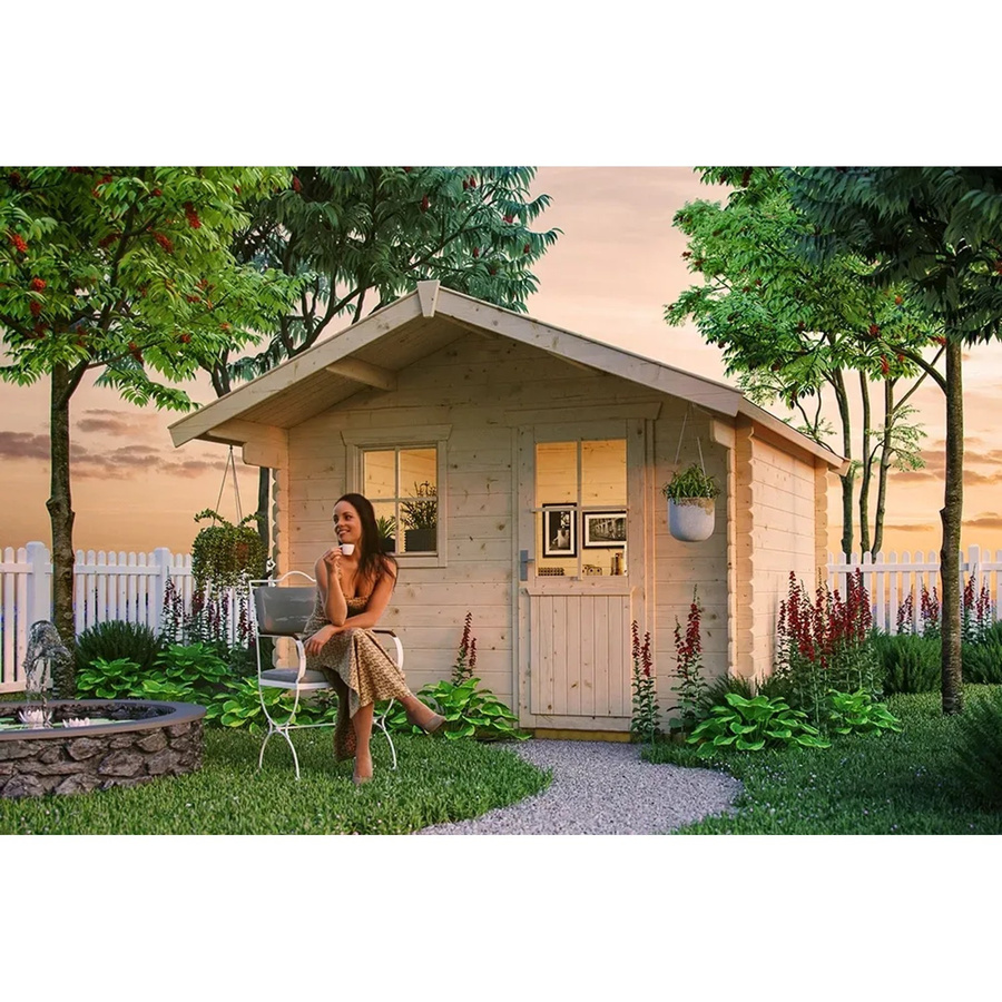 Skan Holz Gartenhaus Como in Natur und Beige mit Außenmaßen B/H/T: 340 x 256 x 300 cm - Bild 2