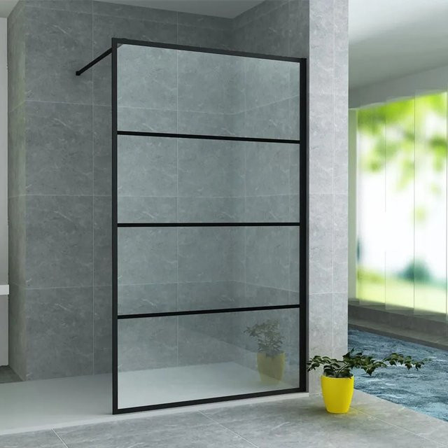 Aloni Duschwand Teko Walk-In mit Streifen, Schwarz Matt, Transparent, B: 120 cm, H: 200 cm, 8 mm Glasstärke - Bild 1