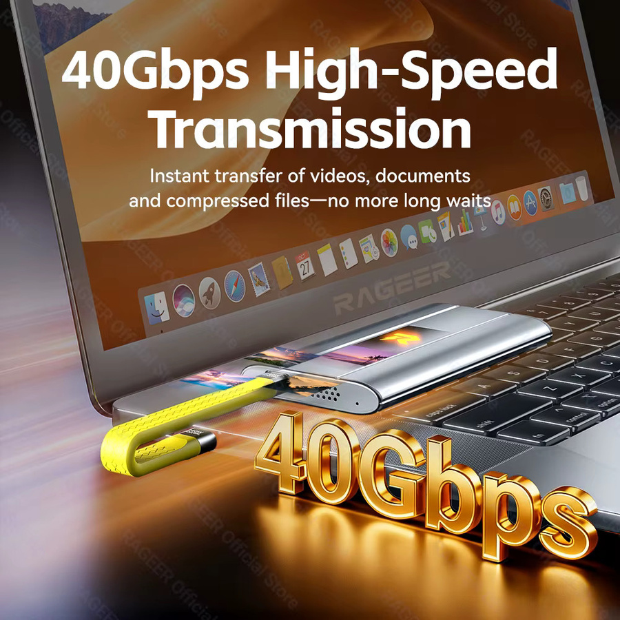 RAGEER USB4 USB-C auf USB-C Kabel, 40 Gbit/s Datenübertragung und 240 W Schnellladefunktion, 8K Auflösung, Farbe: Grau - Bild 3