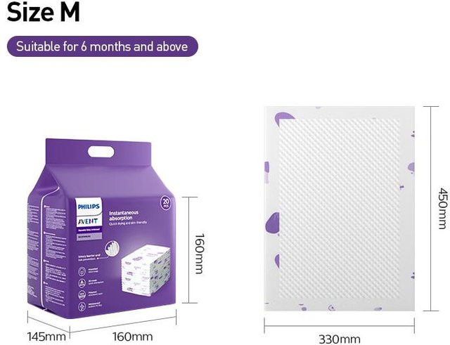 Philips Avent Einweg-Wickelunterlagen weich zur Haut, 20 Stück pro Packung, Weiß, Größe M/L - Bild 1