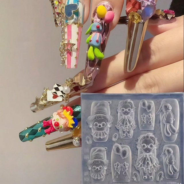 Nagelkunst-Silikonform, Clown-Zirkus-Kaninchen-Schleife 3D, Transparent - Bild 1