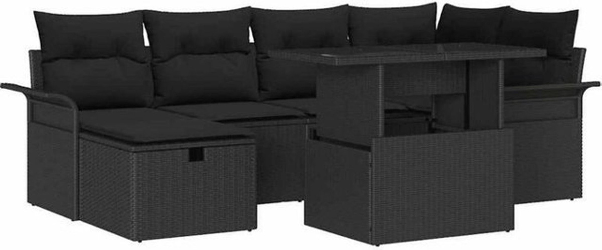 vidaXL Garten-Sofa-Set aus Polyrattan mit 7-teiligem Kissen-Set in Schwarz im modernen Design - Bild 1