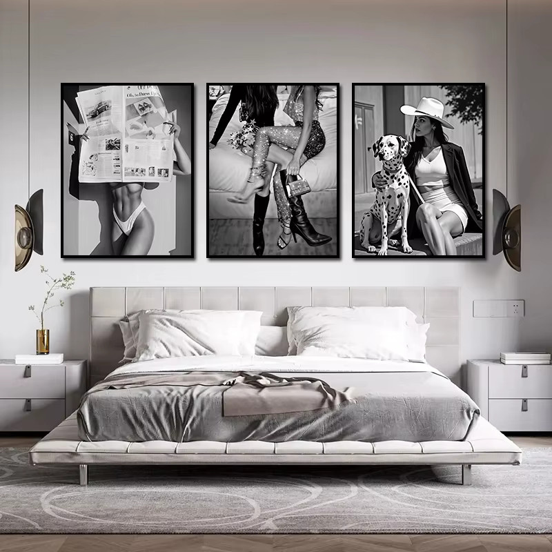Potdemiel Retro Leinwandgemälde Abstrakte Mode Kunst in Schwarz-Weiß zur Wanddekoration - Bild 2