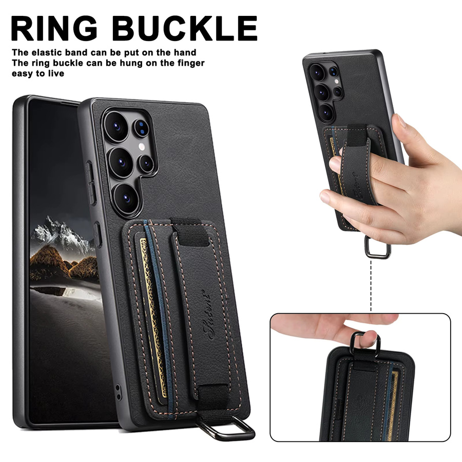 SUTENI PU Leder Handyhülle mit Handgelenk-Strap, Ring, Schnalle und Kartenhalter für Samsung Galaxy S26 Ultra, S25 Plus, S24, S23, S22 und Note 20 in Schwarz oder Braun - Bild 2