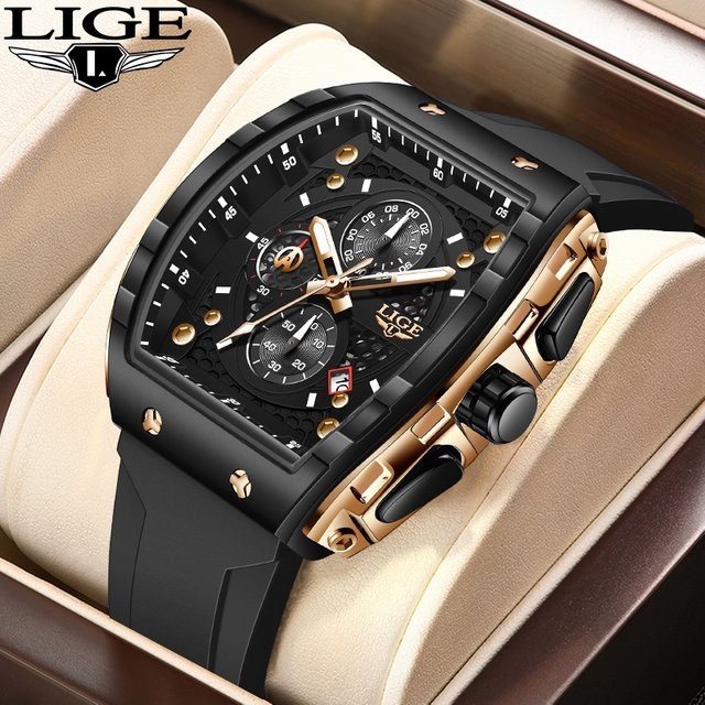 LIGE Chronograph, Quarz, eckig, Schwarz, Kautschuk, Herren - Bild 1