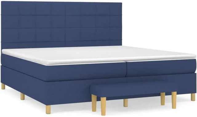 vidaXL Boxspringbett Hybrid mit Matratze Blau und Weiß, B/T/H: 200 x 200 x 128 cm - Bild 1