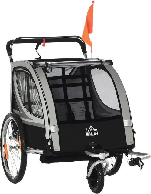 HOMCOM Baby Bike Trailer Stahl Polyester Grau Schwarz - Bild 1