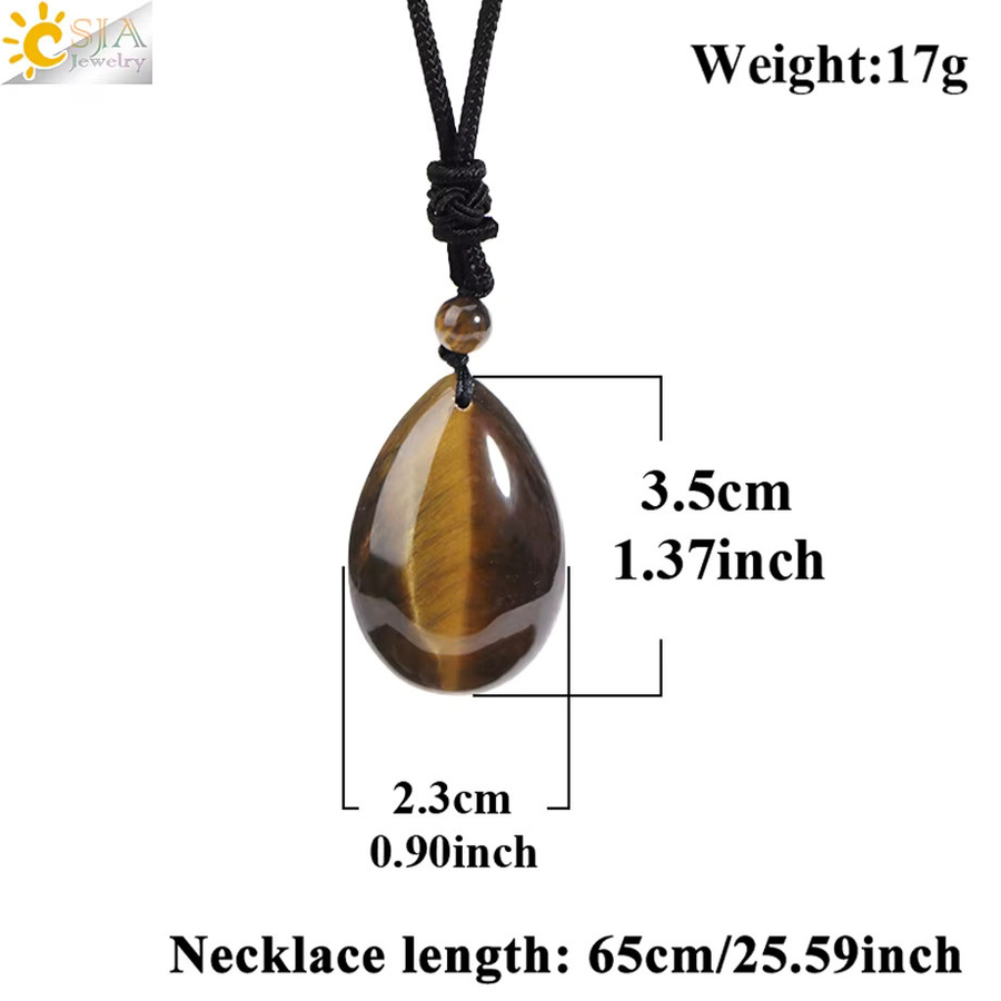 CSJA Halskette mit Wassertropfen-Anhänger, Naturstein, Tigerauge, Amethyste, Kristall, Unisex - Bild 2