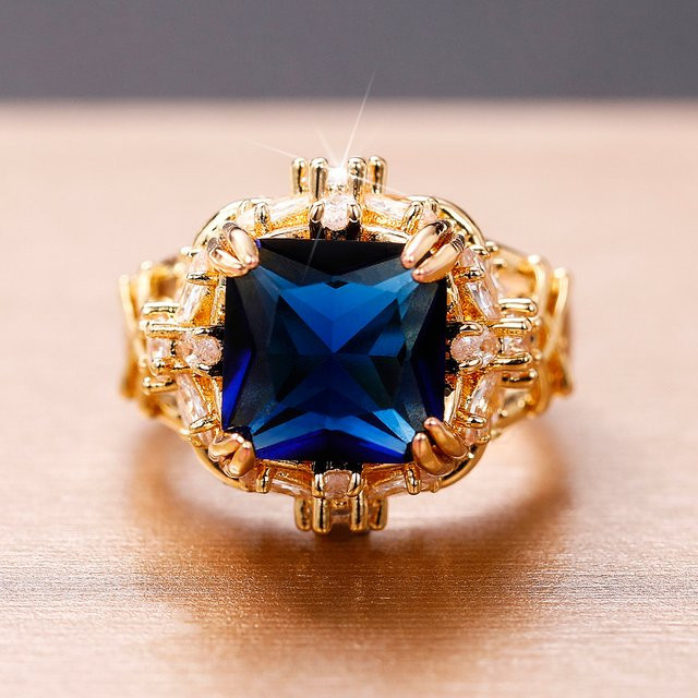 Huitan Verlobungsring, Blume Design, Gold, blau Zirkonia, Damen - Bild 1