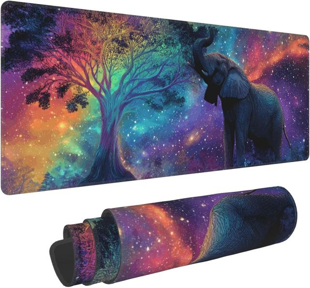 Gaming-Mauspad mit Elefantenmotiv in Multicolour, XL Schreibtischunterlage mit genähten Kanten für Gamer und das Heimbüro - Bild 1