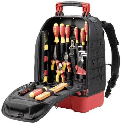 Wiha Elektriker Werkzeugrucksack 27-teilig mit Grundausstattung, Laptopfach und stabilem Standboden, Schwarz-Rot, B: 38,5 cm, T: 26,0 cm, H: 53,0 cm - Bild 2