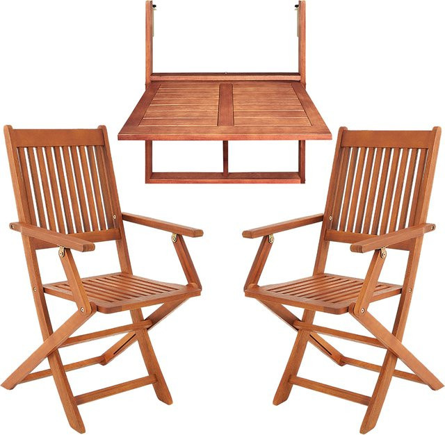 CASARIA Balkonhängetisch Set aus Akazienholz und Metall, 3-teilig, Braun, FSC-zertifiziert - Bild 1
