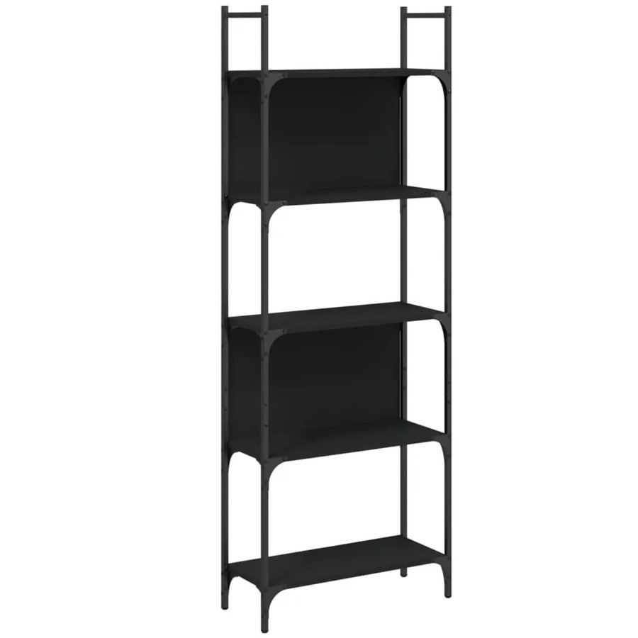 vidaXL Bücherregal mit 5 Böden in Schwarz aus Holzwerkstoff und Metall, B/T/H: 60,5 x 24 x 166,5 cm - Bild 2