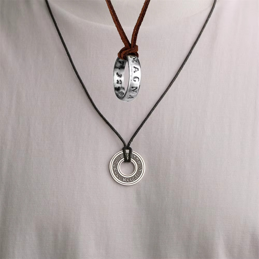 Halskette Leder, Silber, Vintage, Unisex - Bild 3