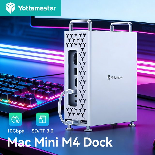 Yottamaster MiniPro Docking Station für Mac Mini M4, 10Gbps NVMe M.2 SSD Erweiterung und SD/TF Kartenleser, Silber - Bild 1