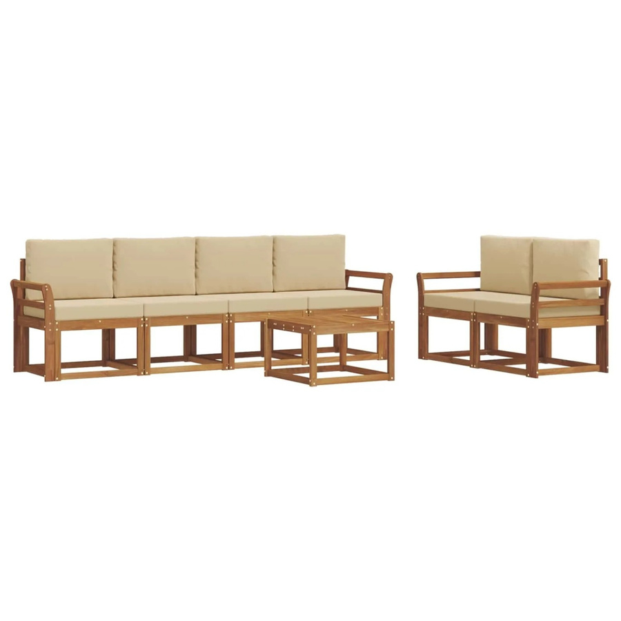 vidaXL Outdoor-Sofagarnitur aus Massivholz Akazie in Natur-Beige, 7-teiliges Set mit Tisch und wetterfesten Kissen im modernen Lamellenmuster - Bild 2