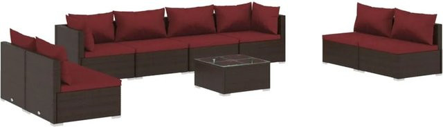vidaXL 9-teiliges Garten-Lounge-Set in U-Form aus Poly-Rattan in Braun mit Kissen und Couchtisch - Bild 1
