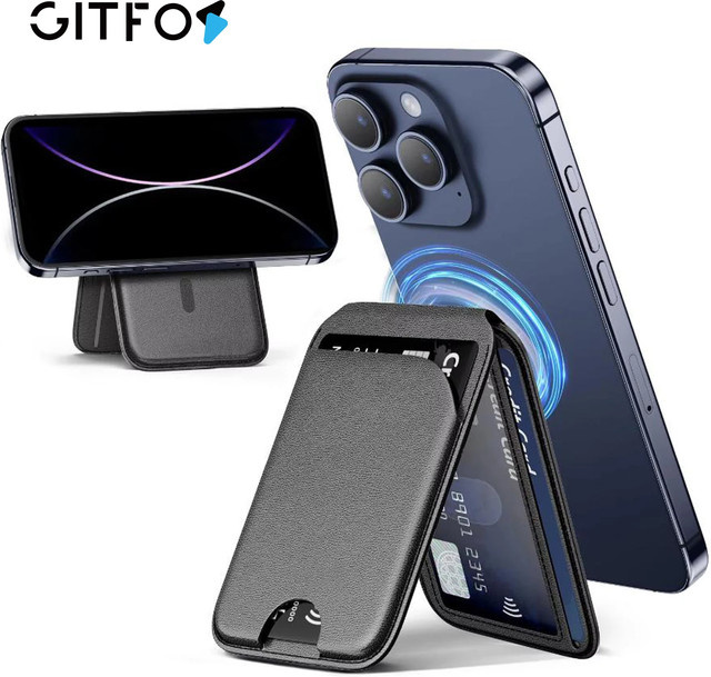 GITFOS MagSafe Kartenhalter und Geldbörse, magnetische 2-in-1 Slim-Wallet für iPhone 17/16/15/14/13/12 in Schwarz und Grau - Bild 1