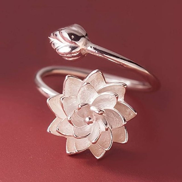 Huitan Ring, weiß, lotusförmig, Silber, Damen - Bild 1