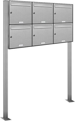 AL Briefkastensystem für 6 Parteien, freistehend, silberfarben, B/H/T: 122,9 x 150 x 11,6 cm - Bild 1