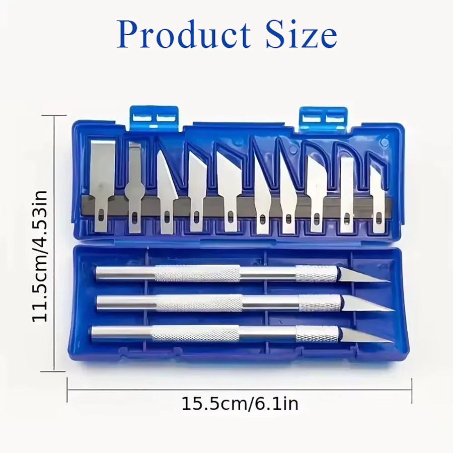 13-teiliges Schnitzmesser Set aus Aluminiumlegierung in Silber für Handwerk und Modellbau - Bild 2