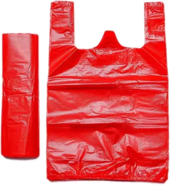 100 Stück Rote Plastiktüten mit Griff für Küche und Wohnzimmer als Müllbeutel und Aufbewahrungstasche - Bild 1