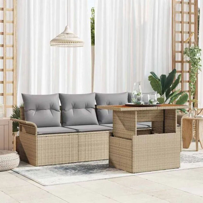 Vidaxl Garten-Sofa-Set aus Polyrattan mit integriertem Speicher in Beige, 5-teilige moderne Loungemöbel-Garnitur - Bild 1