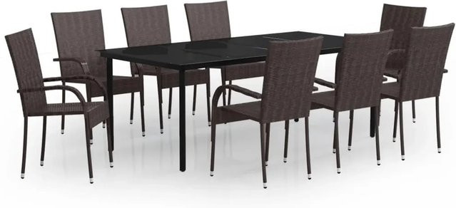 vidaXL 9-teilige Garten-Essgruppe aus PE-Rattan und pulverbeschichtetem Stahl in Braun und Schwarz - Bild 1