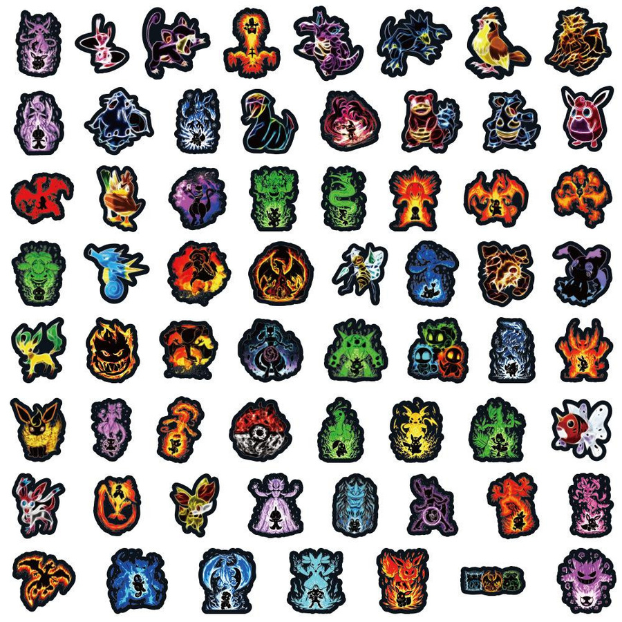 Neon Pokémon Aufkleber Set mit niedlichen Cartoon Motiven in Multicolour - Bild 1