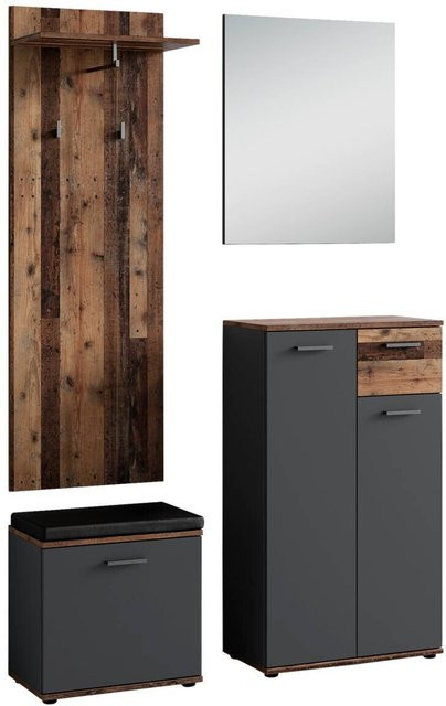 Garderobenset JAKOB von byLIVING, 4-teilig in Anthrazit mit Wandspiegel, Schuhkommode, Wandpaneel und Sitzbank im modernen Design - Bild 1