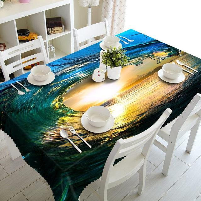 Wasserdichte und verdickte Tischdecke mit Seestern-Strandlandschaftsmuster von Your Warm Home, B/B: 40 x 40 cm - Bild 1