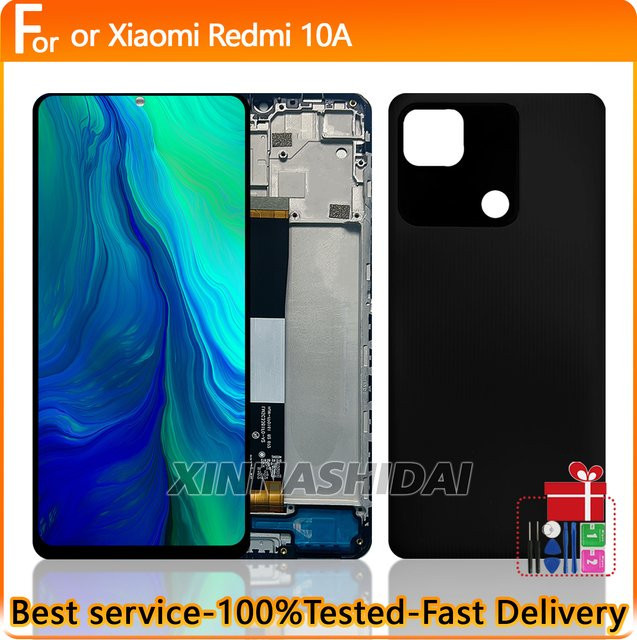 Xiaomi Redmi 10A LCD Display Touch Screen mit Rahmen und Batterieabdeckung in Schwarz - Bild 1