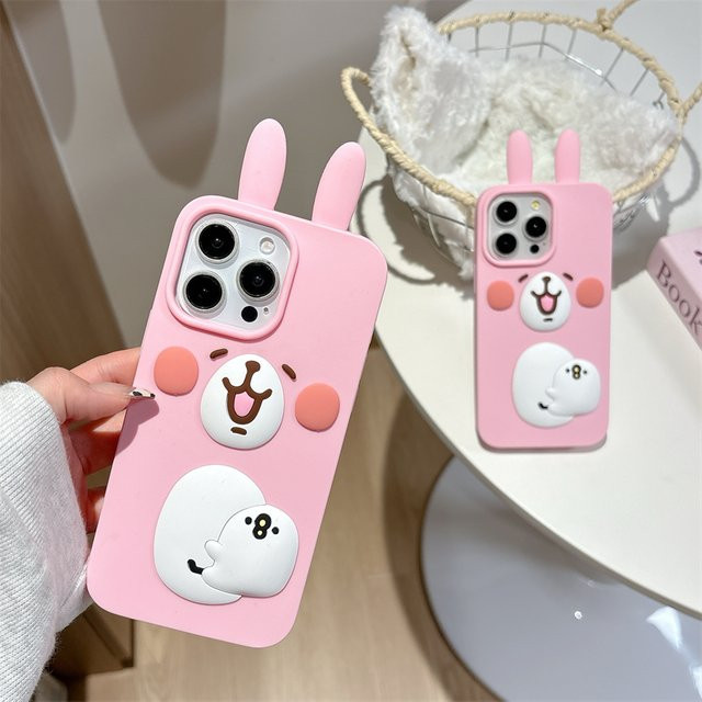 Niedliche Silikonhülle mit rosa Kaninchen-Design für iPhone 16 15 14 13 Pro Max Plus und Pro von OLPAY - Bild 1
