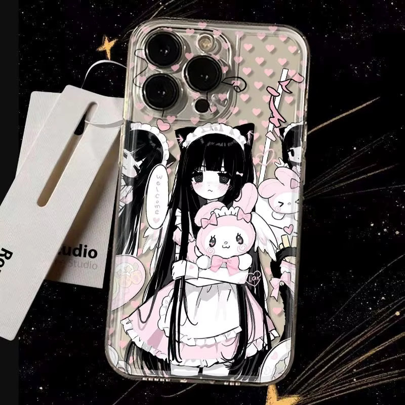 Transparente iPhone Schutzhülle mit süßem Anime Katzen Mädchen Design für Apple iPhone 11 12 13 14 15 16 Pro Max XR XS 7 8 Plus X - Bild 2