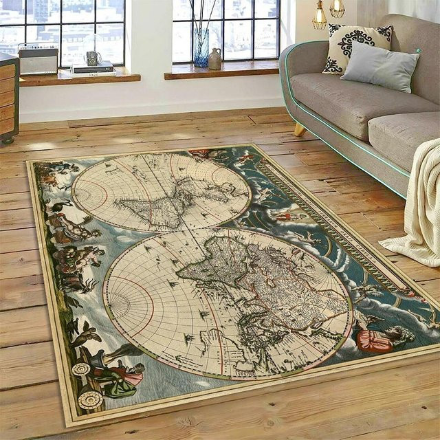Karpetti Teppich mit Antiker Seekarte in Grau und Multicolour, weich und pflegeleicht, B/T: 60 x 40 cm - Bild 1
