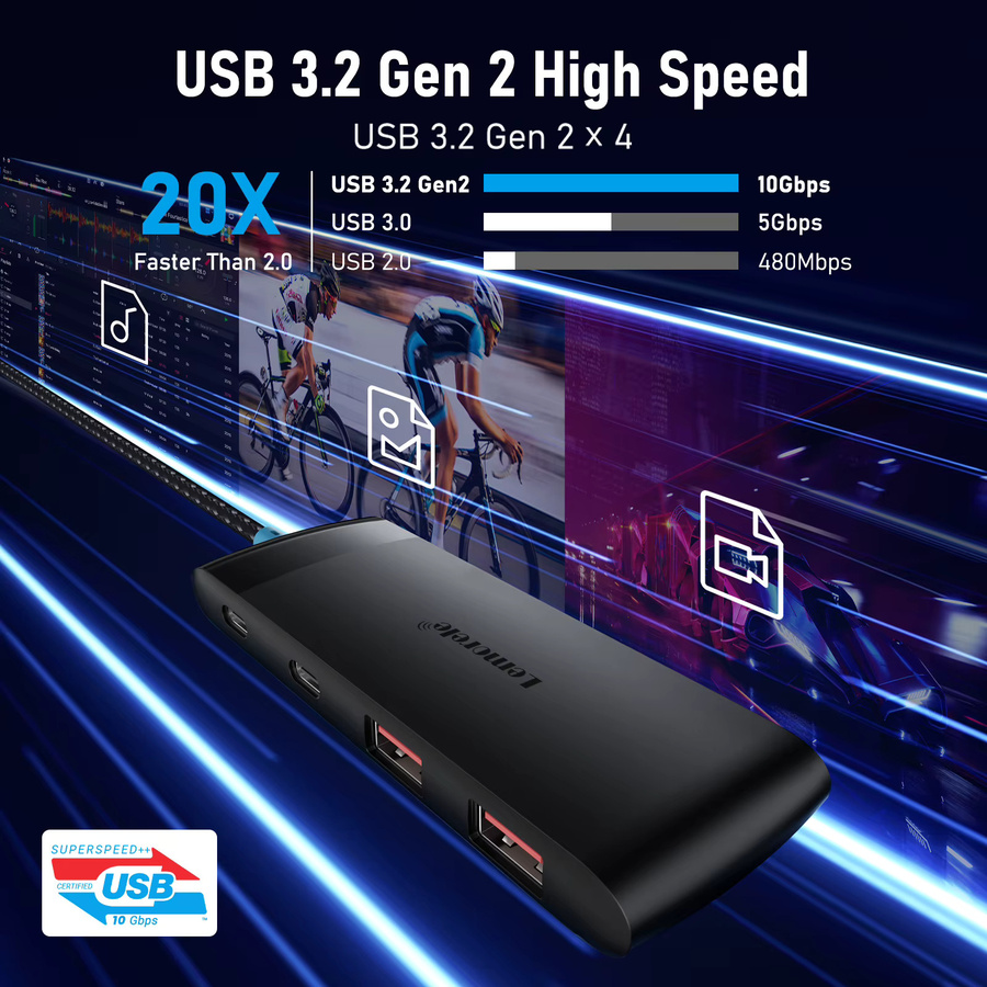 Lemorele TC109 5-in-1 USB-C Hub mit USB 3.2 10 Gbit/s, 2 USB-A und 2 USB-C Anschlüssen, kompatibel mit Thunderbolt 3/4, Mac und Windows - Bild 2