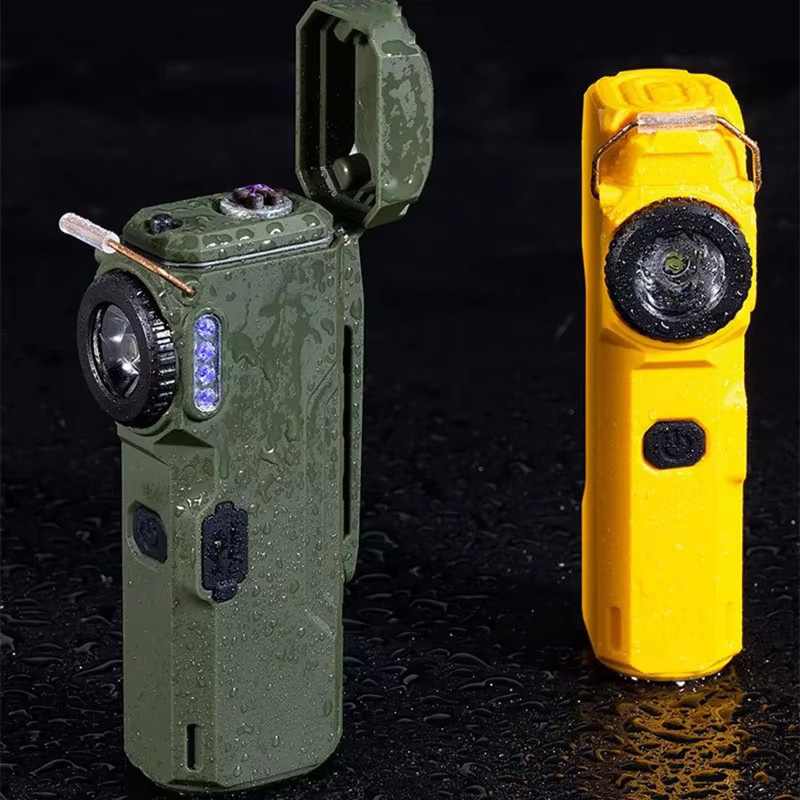 Multifunktionale Outdoor-Taschenlampe mit Dual-Arc-Licht, Notlicht und Feuerzeug, wind- und wasserdicht, Farbe: Grün - Bild 4