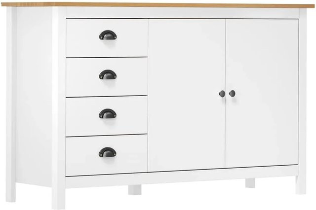 vidaXL Sideboard Hill Weiß-braun aus massivem Kiefernholz B/T/H: 130 x 40 x 80 cm - Bild 1