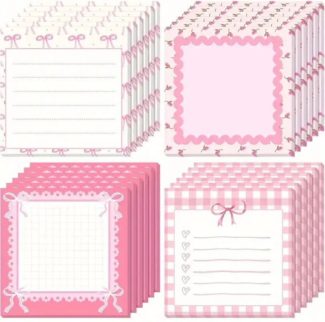 Niedliche Haftnotizen in Schleifenform pink, 4 Stück, B/H: 7,62 x 7,62 cm - Bild 1
