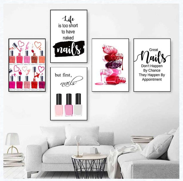 Potdemiel Leinwandgemälde mit Typografie und Herz-Motiv in Mehrfarbig, modernes Wandbild für Make-up-Salons und Dekoration - Bild 1