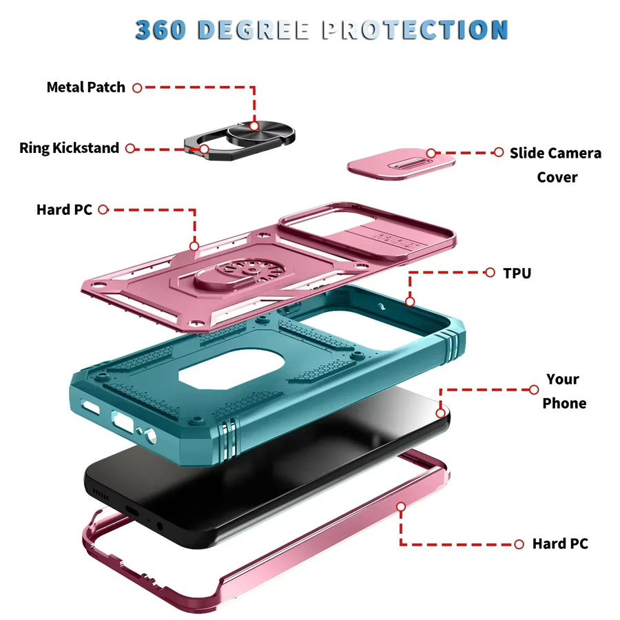 3in1 Heavy Duty Armor Case für Samsung Galaxy A56 A36 A26 A16 A06 A55 A35 A25 A15 A05S 54 34 24 14 53 52S 33 32 13 mit OTT-Box Cover in Pink Multicolour - Bild 5
