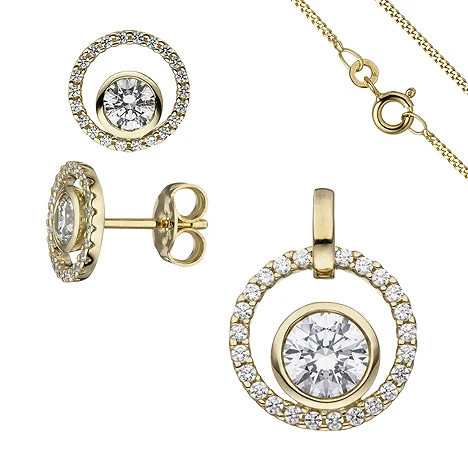 Colfem Schmuck-Set, 333 Gelbgold, Zirkonia, Ohrstecker und Kette, 45 cm - Bild 1